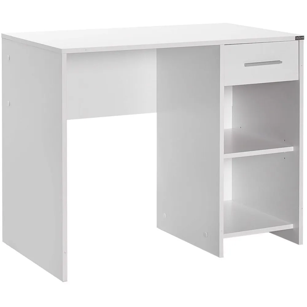 Single Drawer 2 Shelf Desk - White, Melamine