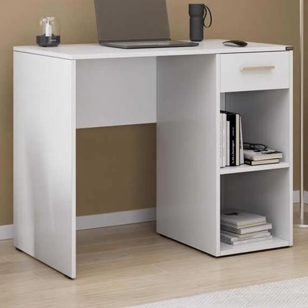 Single Drawer 2 Shelf Desk - White, Melamine