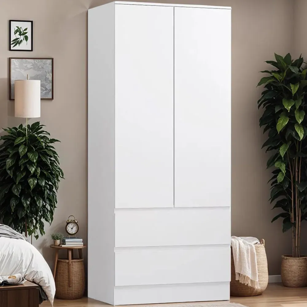 Stora 2 Door 2 Drawer Wardrobe with Soft Close - White