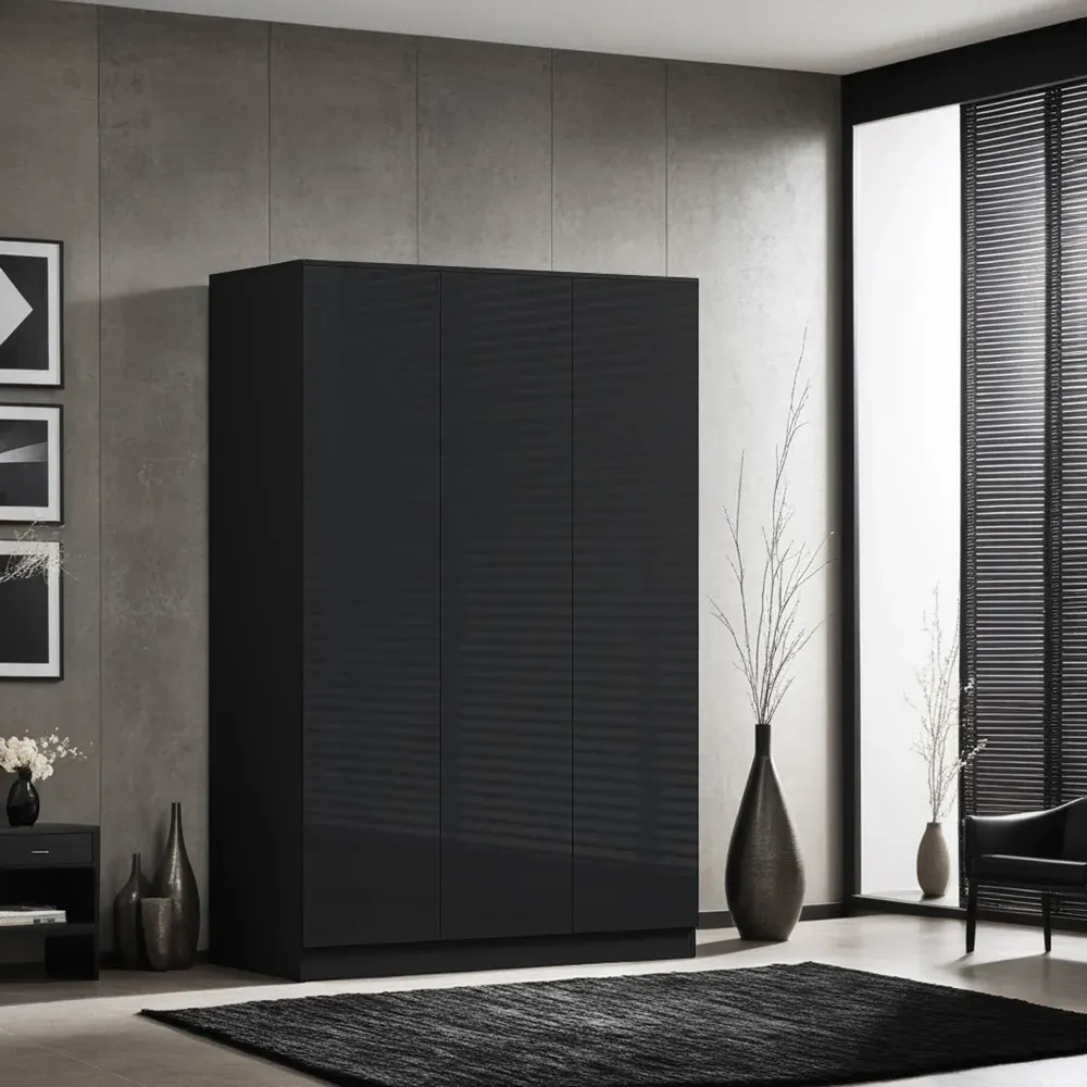 Stora 3 Door Wardrobe - Black Gloss