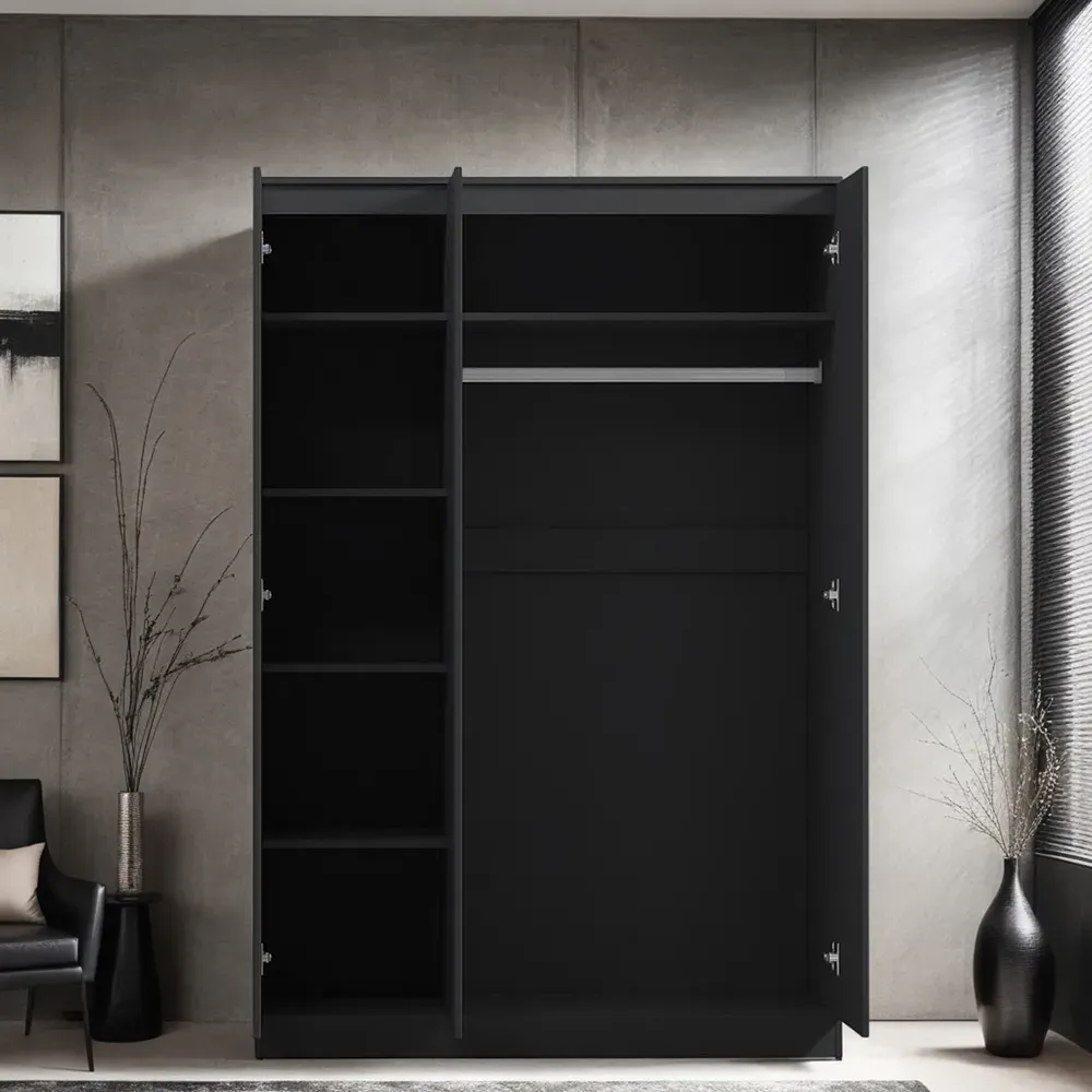 Stora 3 Door Wardrobe - Black Gloss