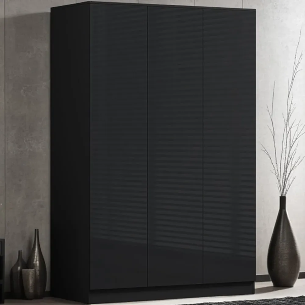 Stora 3 Door Wardrobe - Black Gloss