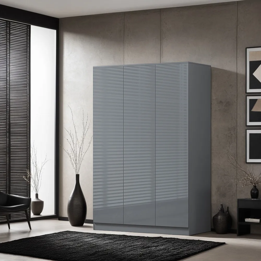 Stora 3 Door Wardrobe - Grey Gloss
