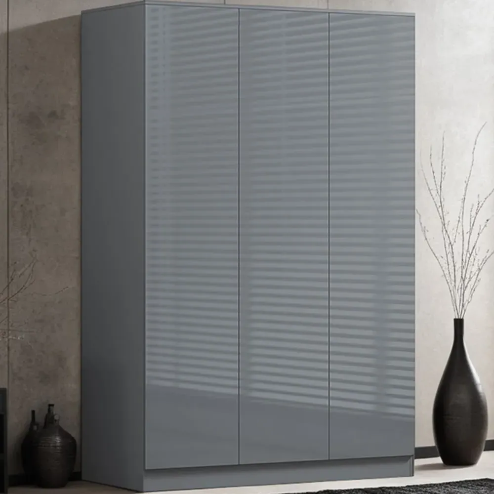 Stora 3 Door Wardrobe - Grey Gloss