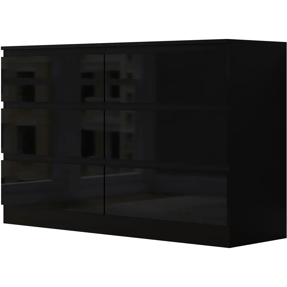 Stora 6 Drawer Wide Chest of Drawers - Black