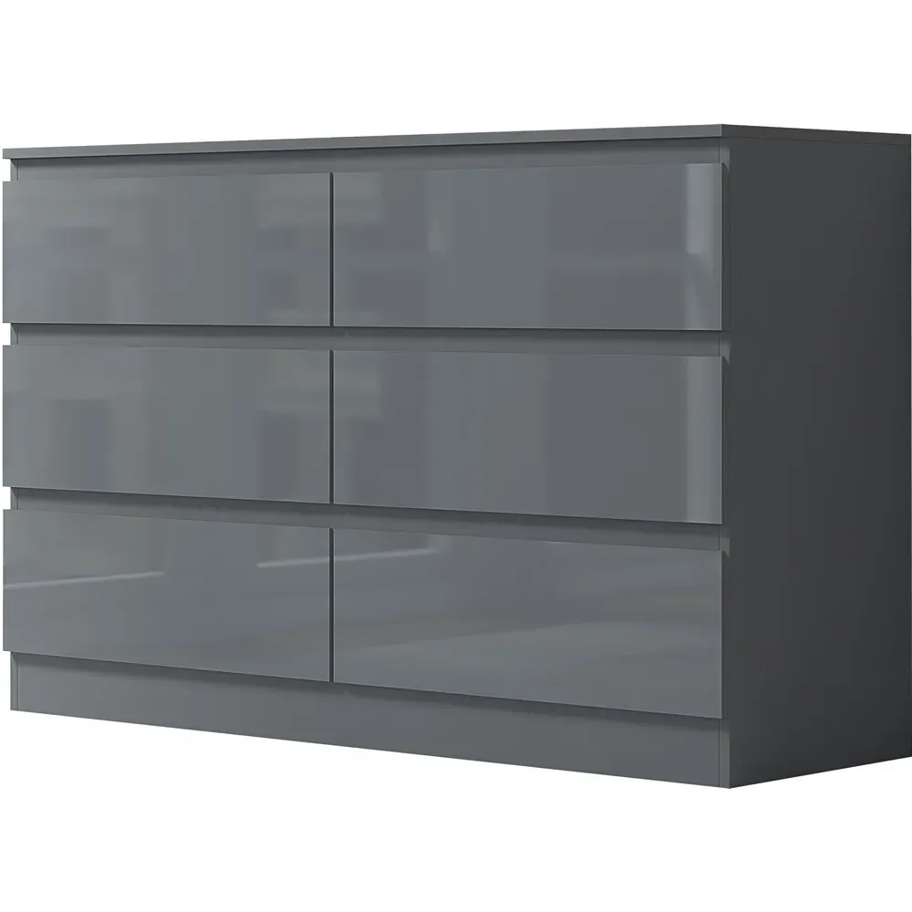 Stora 6 Drawer Wide Chest of Drawers - Grey