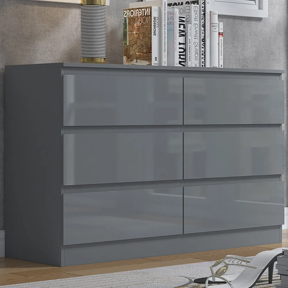 Stora 6 Drawer Wide Chest of Drawers - Grey