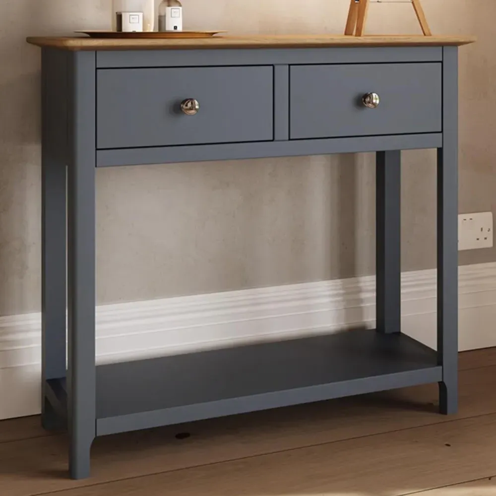 Taberno 2 Drawer Console Table - Blue, Oak image