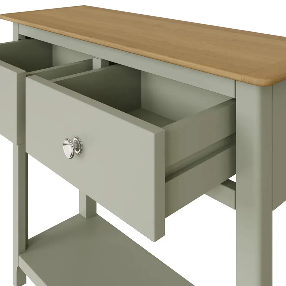 Taberno 2 Drawer Console Table - Green, Oak