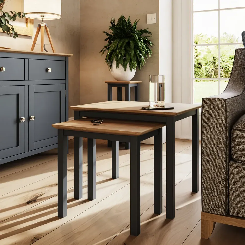 Taberno Nest of Tables Set of 2 - Blue, Oak