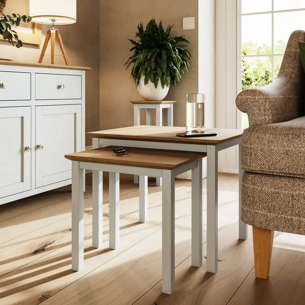 Taberno Nest of Tables Set of 2 - White, Oak