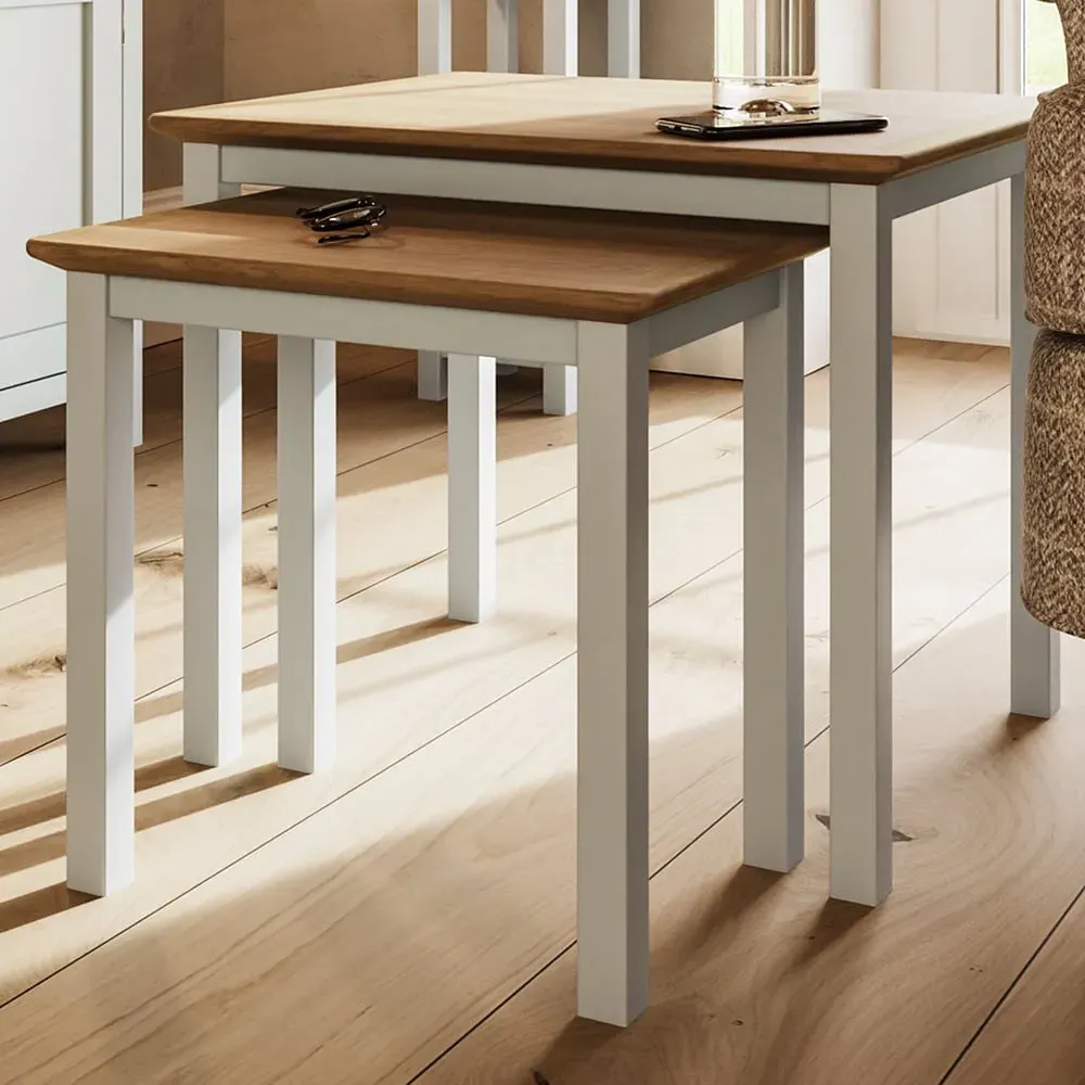 Taberno Nest of Tables Set of 2 - White, Oak