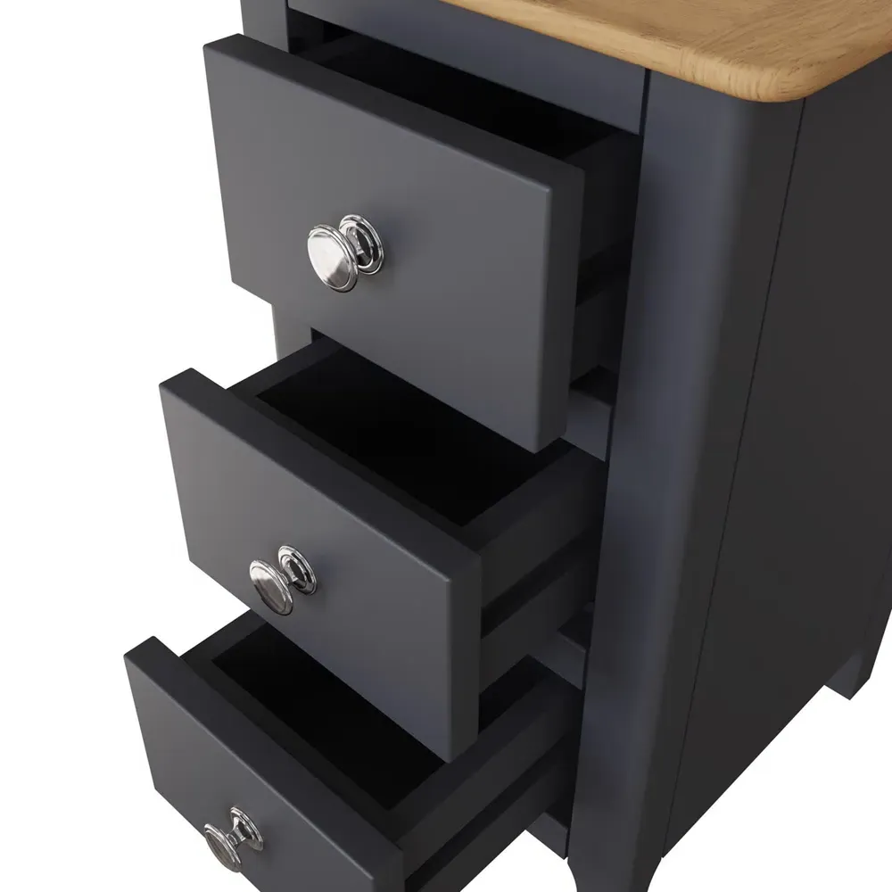 Taberno Slim 3 Drawer Bedside Table - Blue, Oak