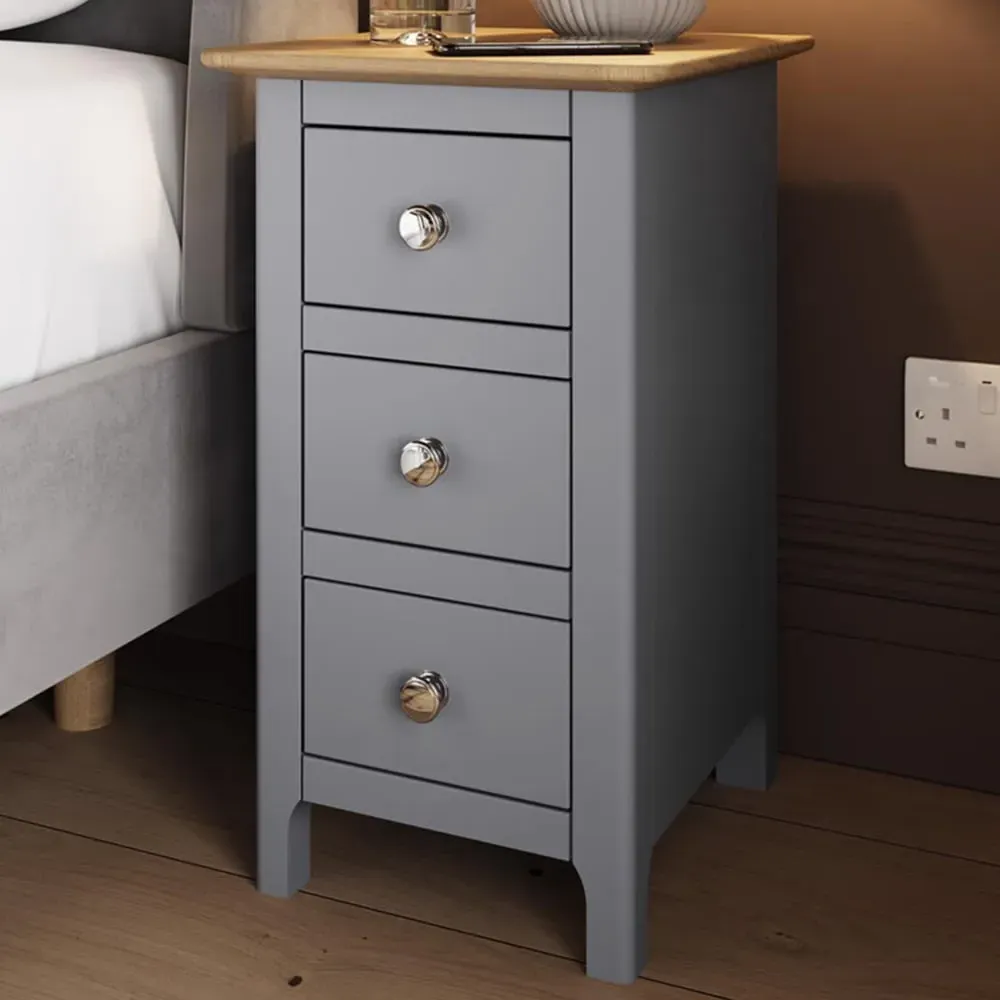 Taberno Slim 3 Drawer Bedside Table - Grey, Oak