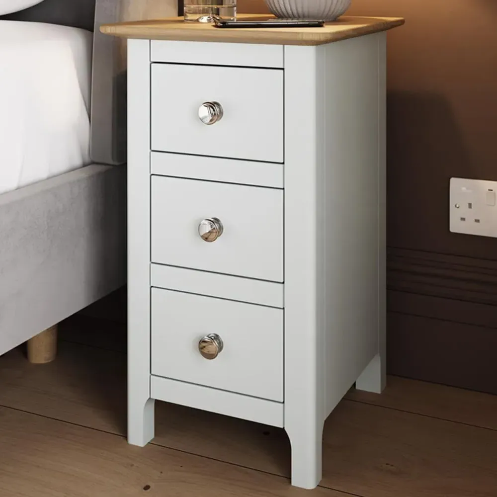 Taberno Slim 3 Drawer Bedside Table - White, Oak