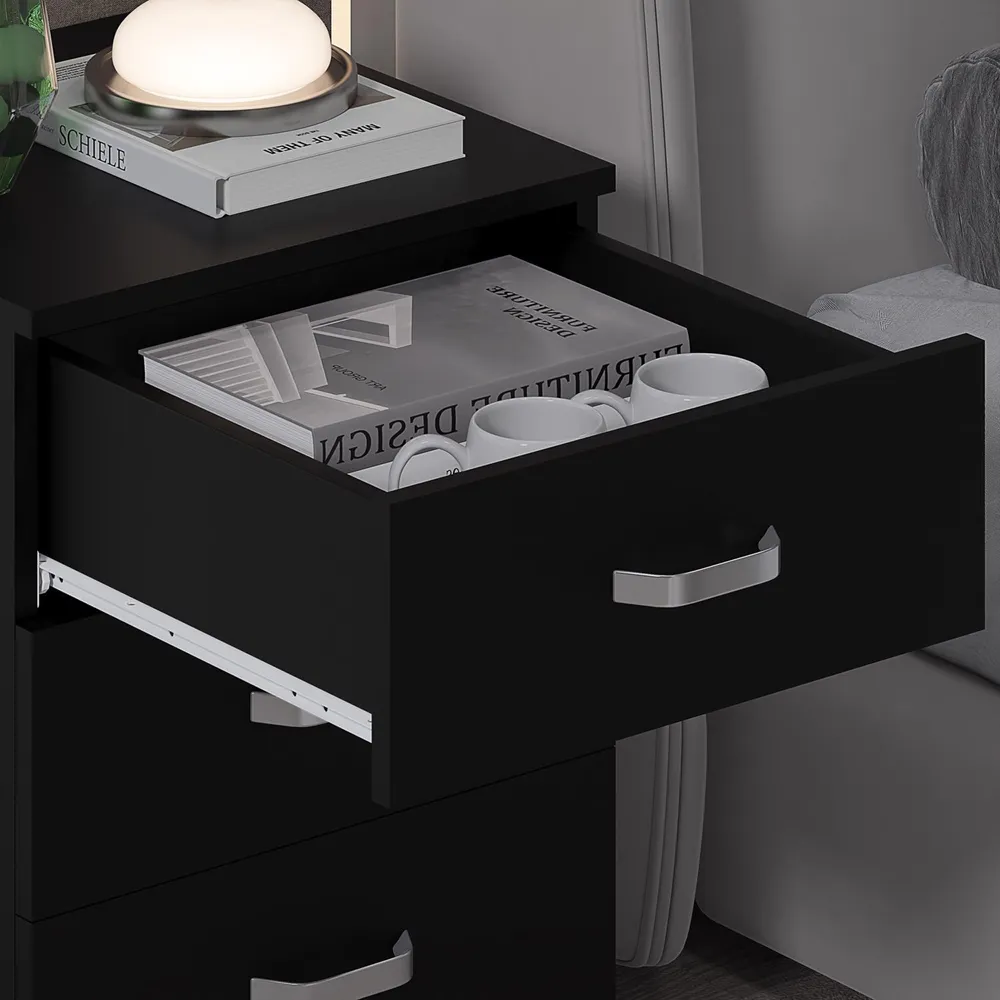 Tunis 3 Drawer Chest of Drawers - Black