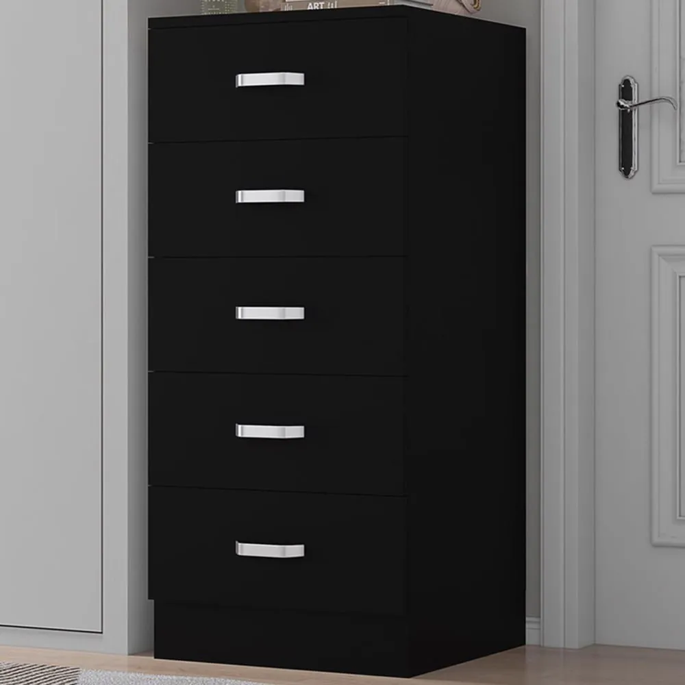 Tunis 5 Drawer Slim Chest - Black