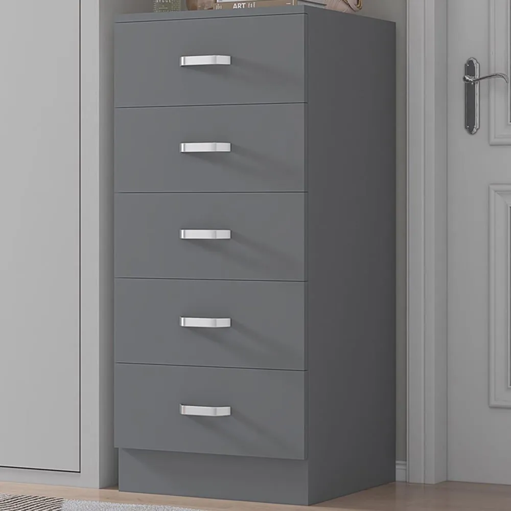 Tunis 5 Drawer Slim Chest - Grey