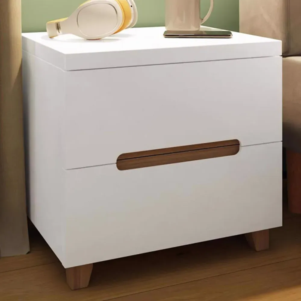 Veloce 2 Drawer Bedside Table - White Gloss, Oak image