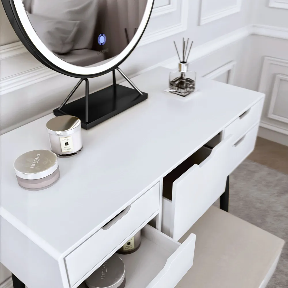 5 Drawer Dressing Table Set with LED Mirror - White, Black