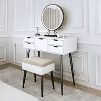 5 Drawer Dressing Table Set with LED Mirror - White, Black