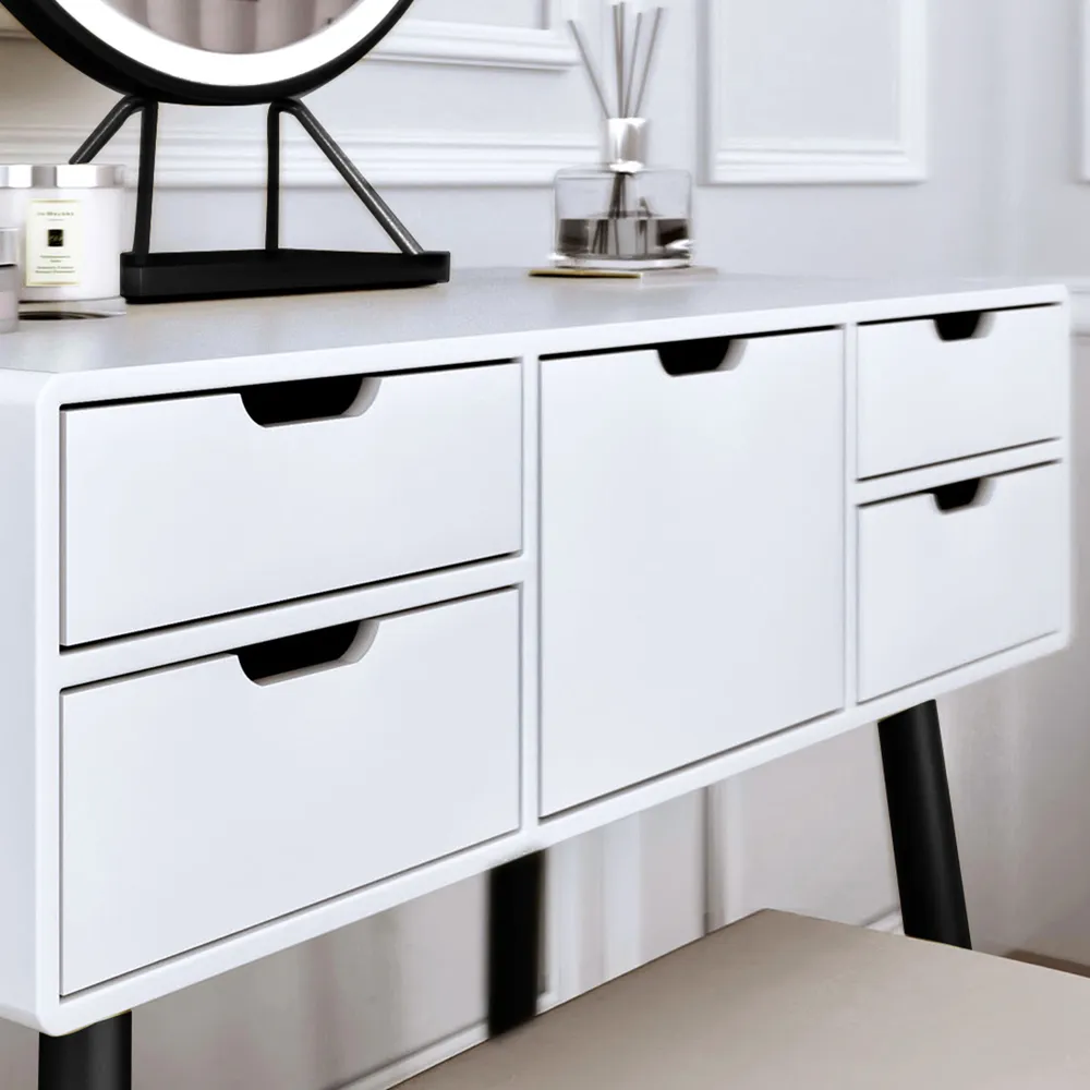 CARME Home Double Deck Dressing Table with 5 Drawers - White
