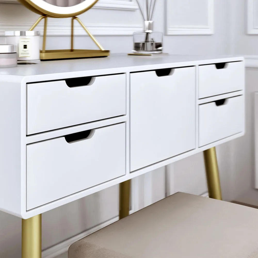 CARME Home Double Deck Dressing Table with 5 Drawers - White