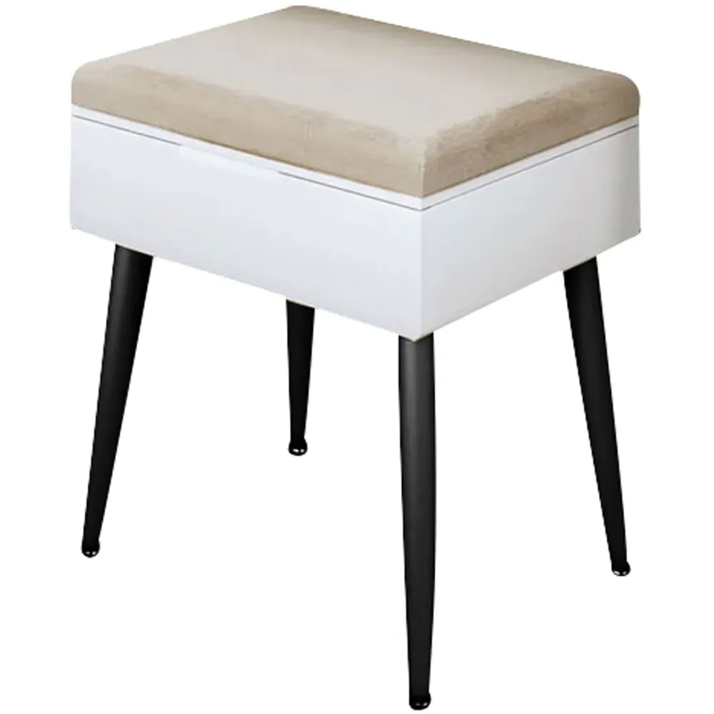 CARME Home Storage Stool with Padding - White, Velvet
