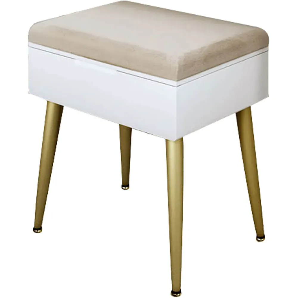 CARME Home Storage Stool with Padding - White, Velvet