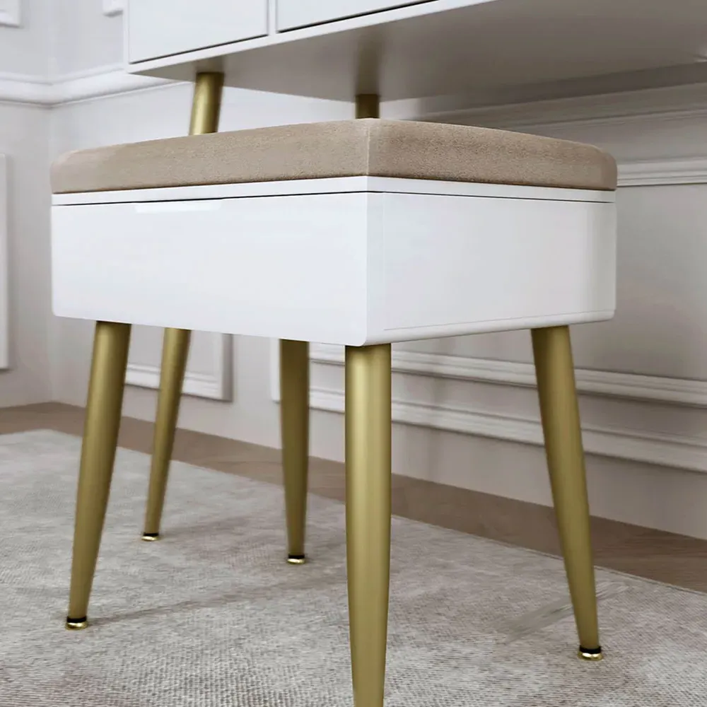 CARME Home Storage Stool with Padding - White, Velvet