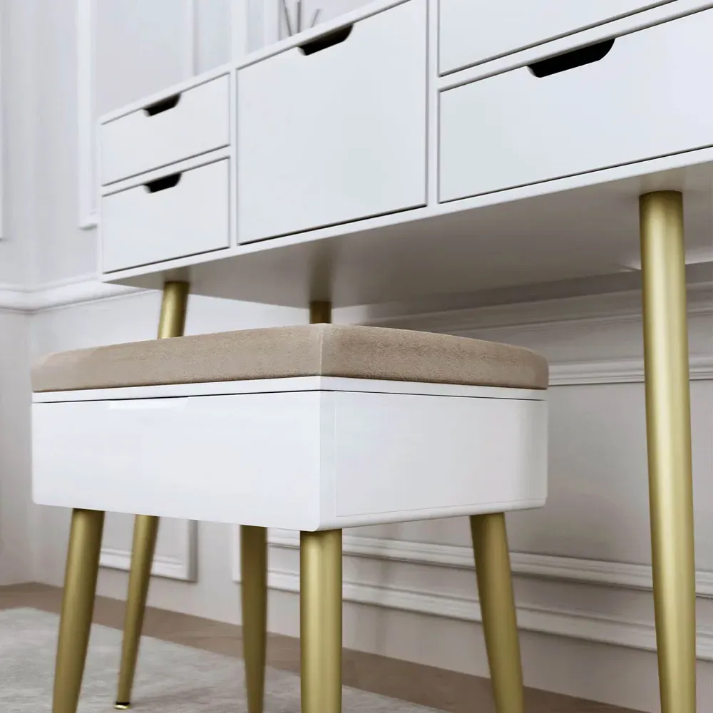 CARME Home Storage Stool with Padding - White, Velvet