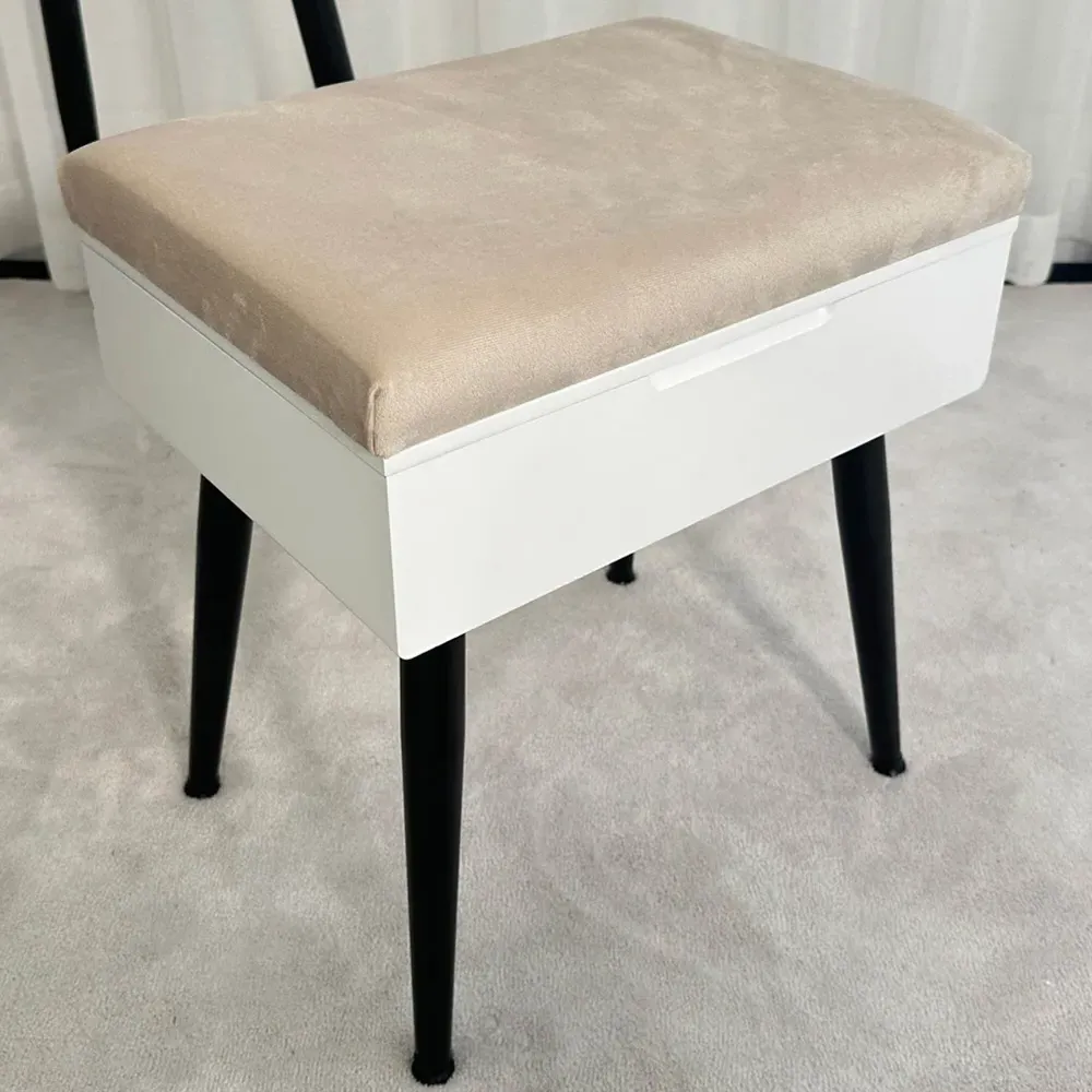 CARME Home Storage Stool with Padding - White, Velvet