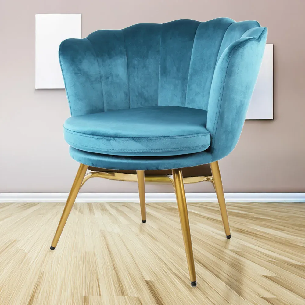 Flora Petal Back Accent Tub Chair - Teal, Velvet