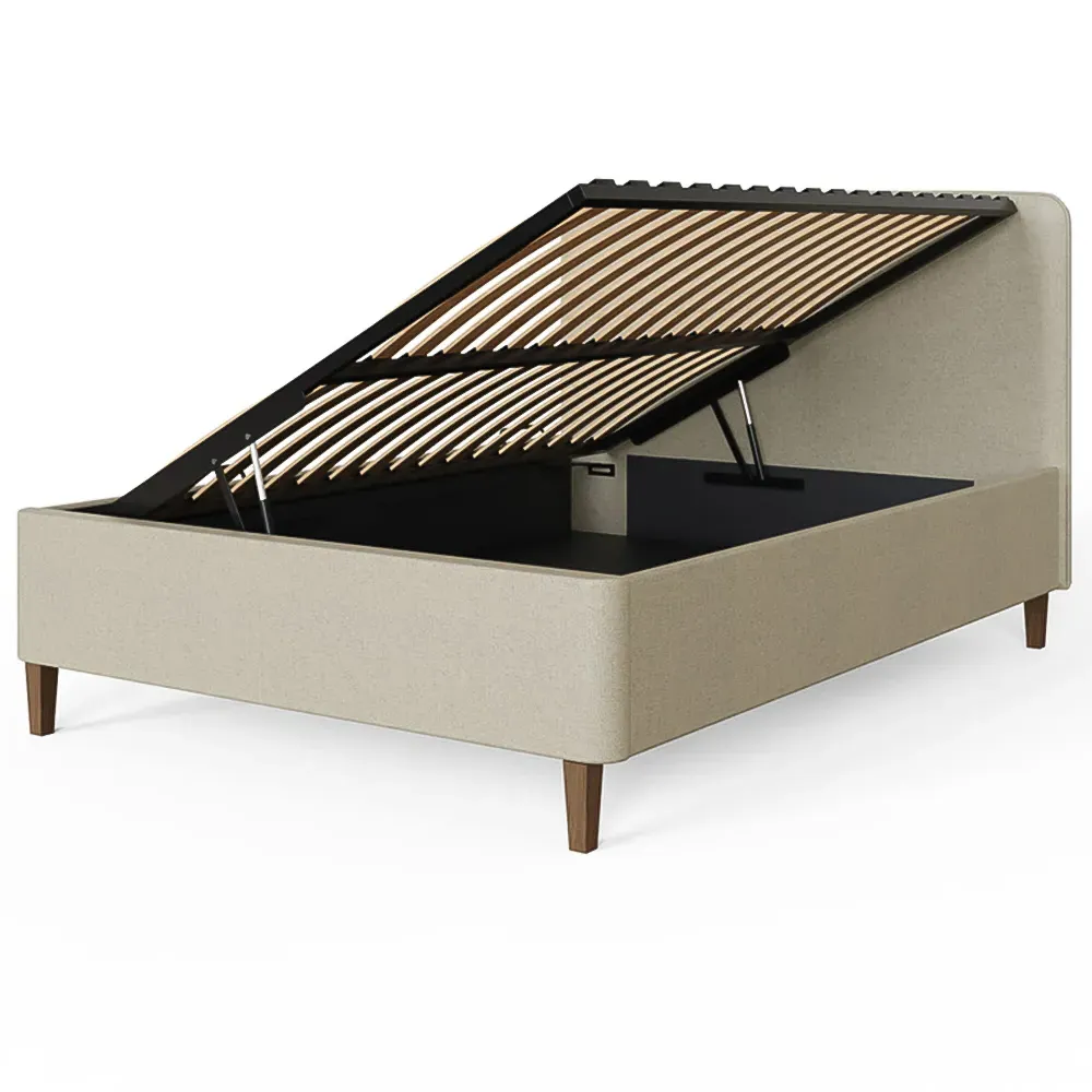 Addison Double Ottoman Bed Frame with Storage - Beige