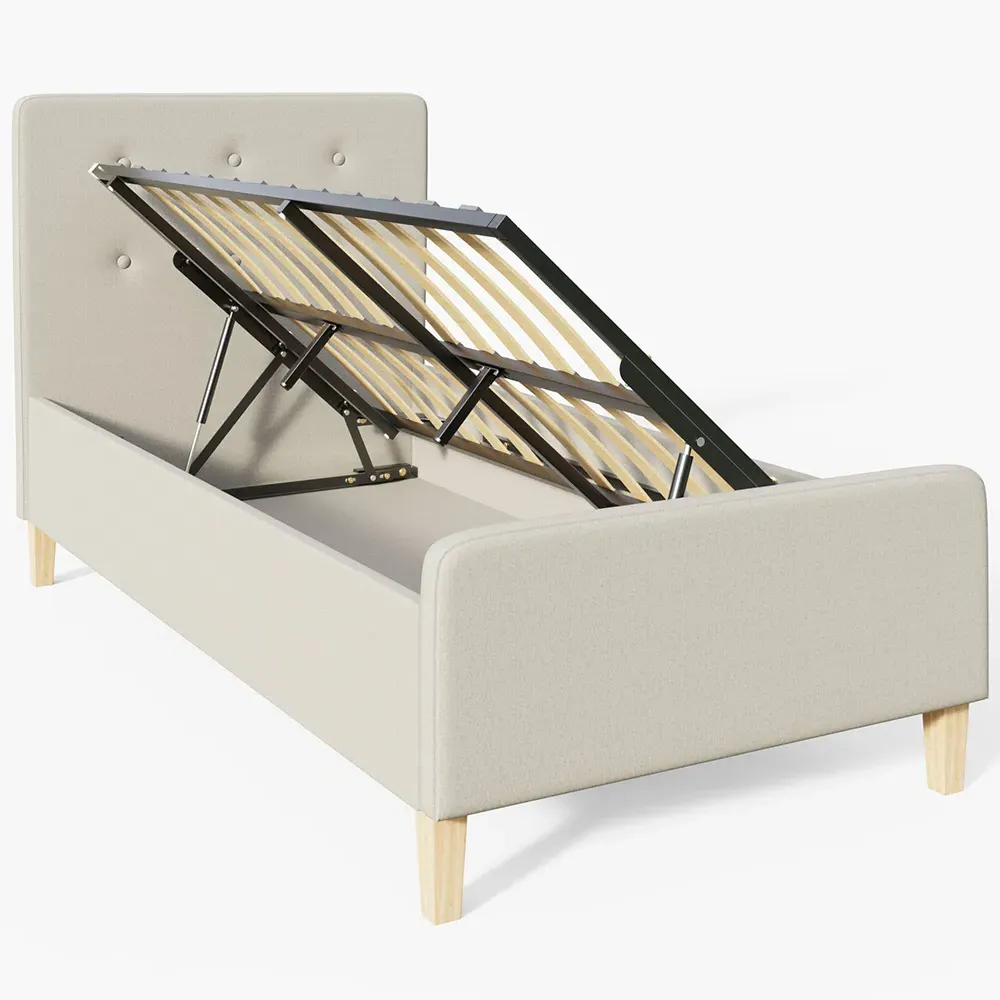 Ashbourne Single Ottoman Bed with Storage - Cream