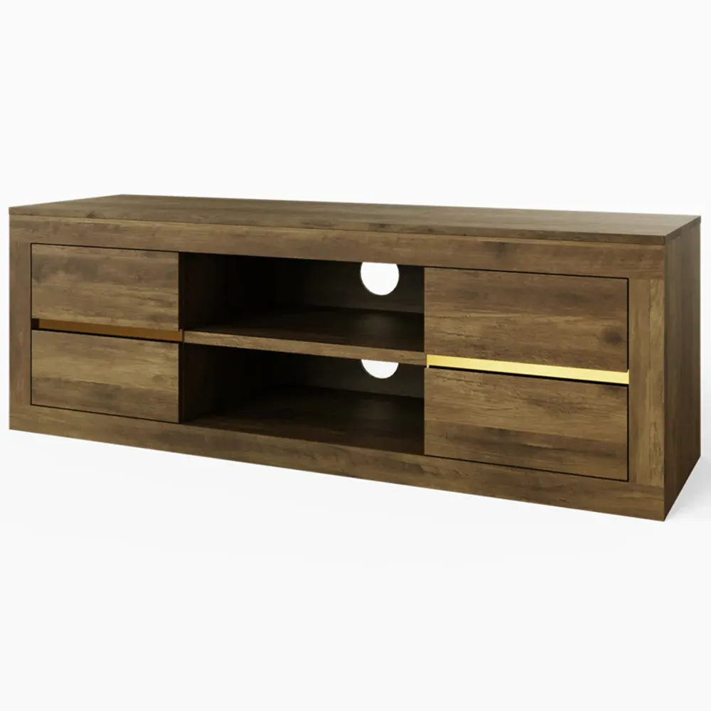 Astley 4 Drawer TV Unit with Open Shelf - Brown, Knotty Oak