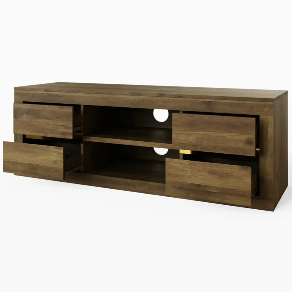 Astley 4 Drawer TV Unit with Open Shelf - Brown, Knotty Oak