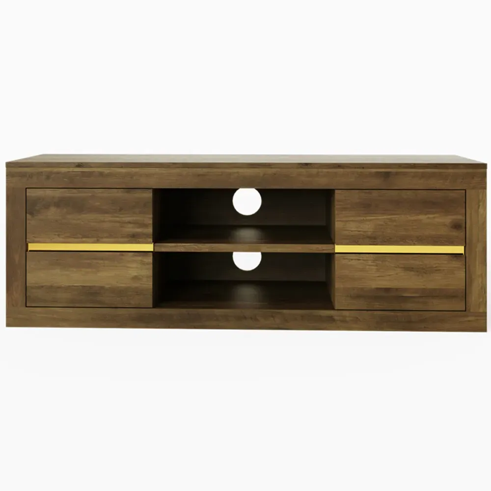 Astley 4 Drawer TV Unit with Open Shelf - Brown, Knotty Oak