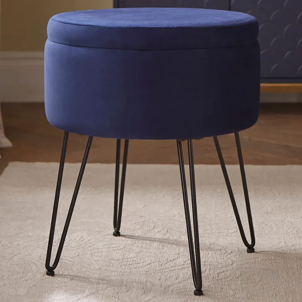 Avery Storage Stool with Storage - Blue, Velvet image