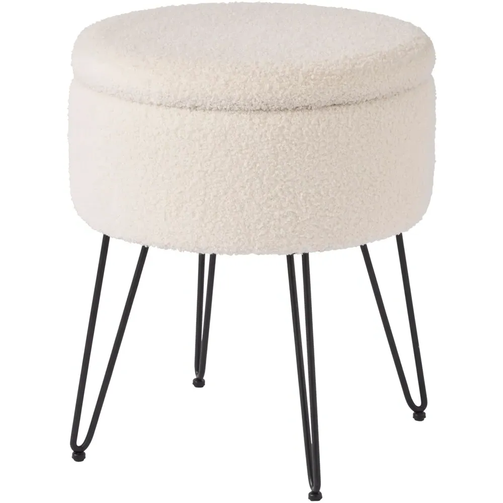 Avery Storage Stool with Storage - Cream, Teddy Boucle