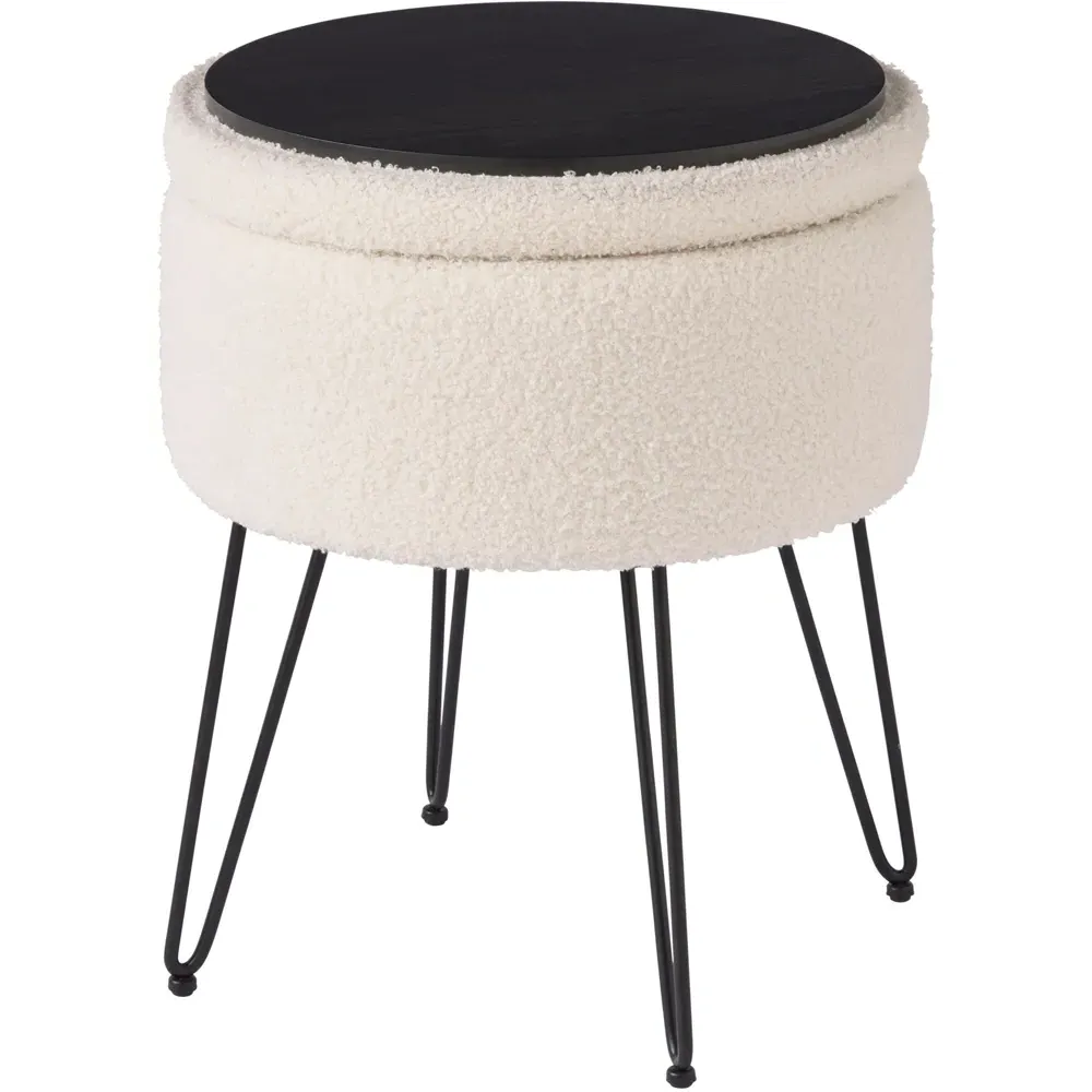 Avery Storage Stool with Storage - Cream, Teddy Boucle