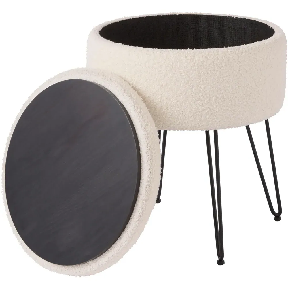 Avery Storage Stool with Storage - Cream, Teddy Boucle