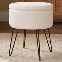 Avery Storage Stool with Storage - Cream, Teddy Boucle