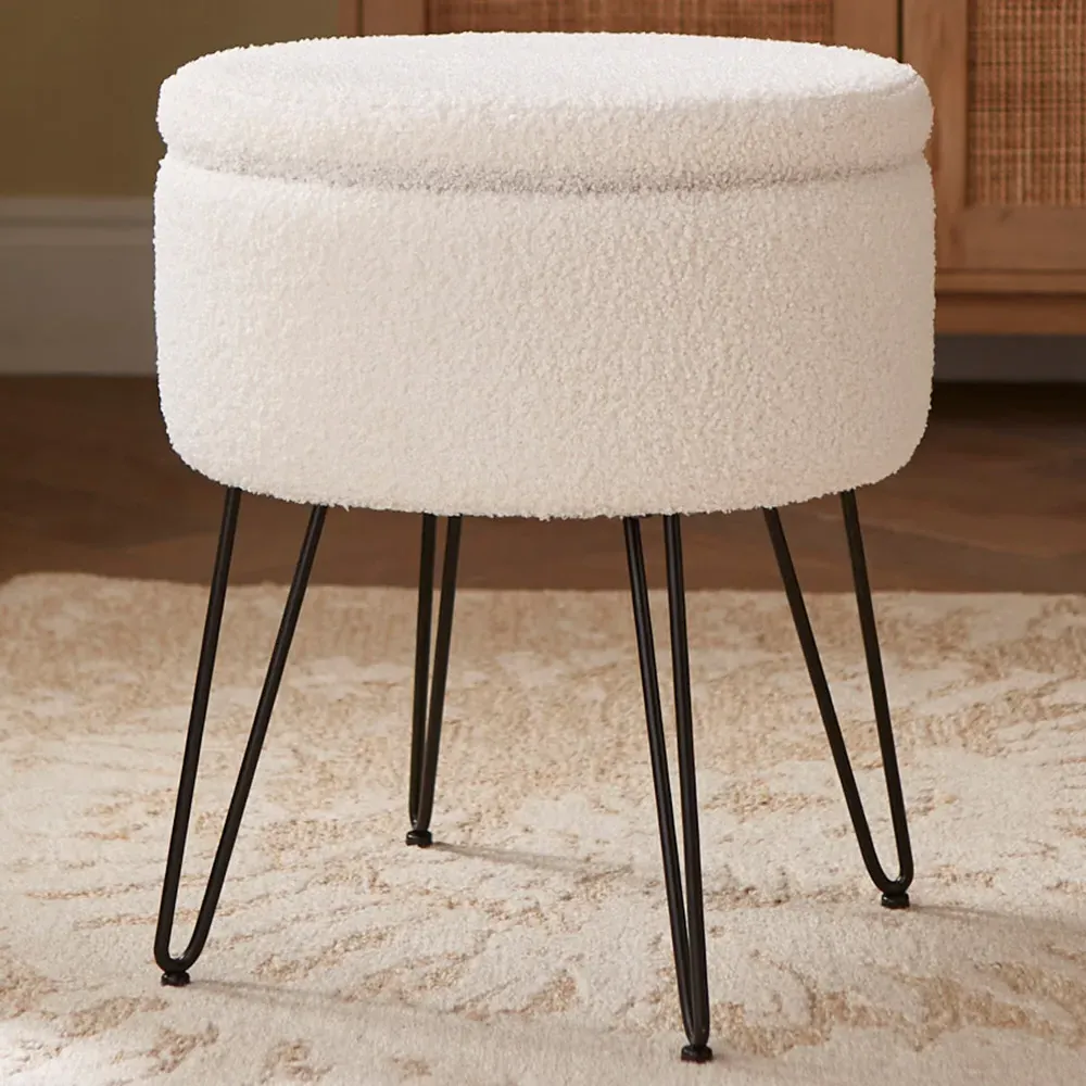 Avery Storage Stool with Storage - Cream, Teddy Boucle image