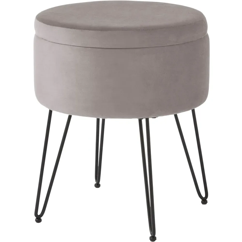 Avery Storage Stool with Storage - Grey, Velvet