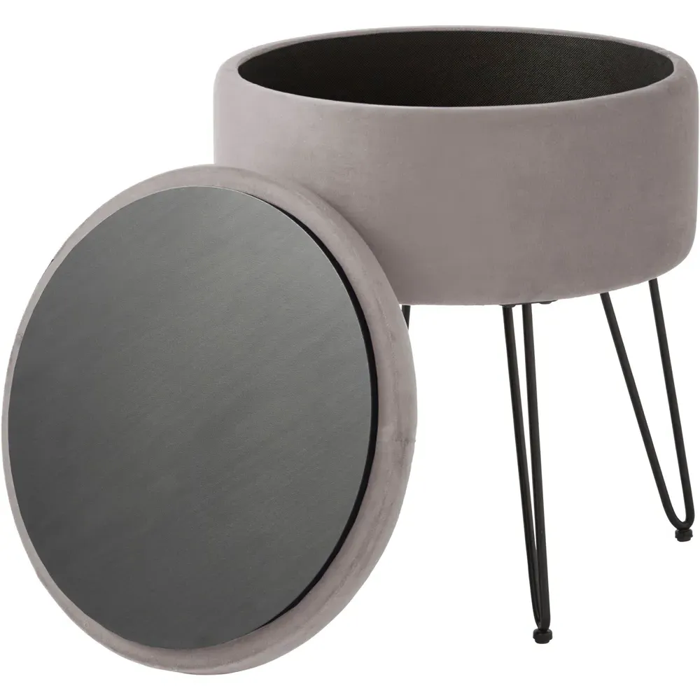 Avery Storage Stool with Storage - Grey, Velvet
