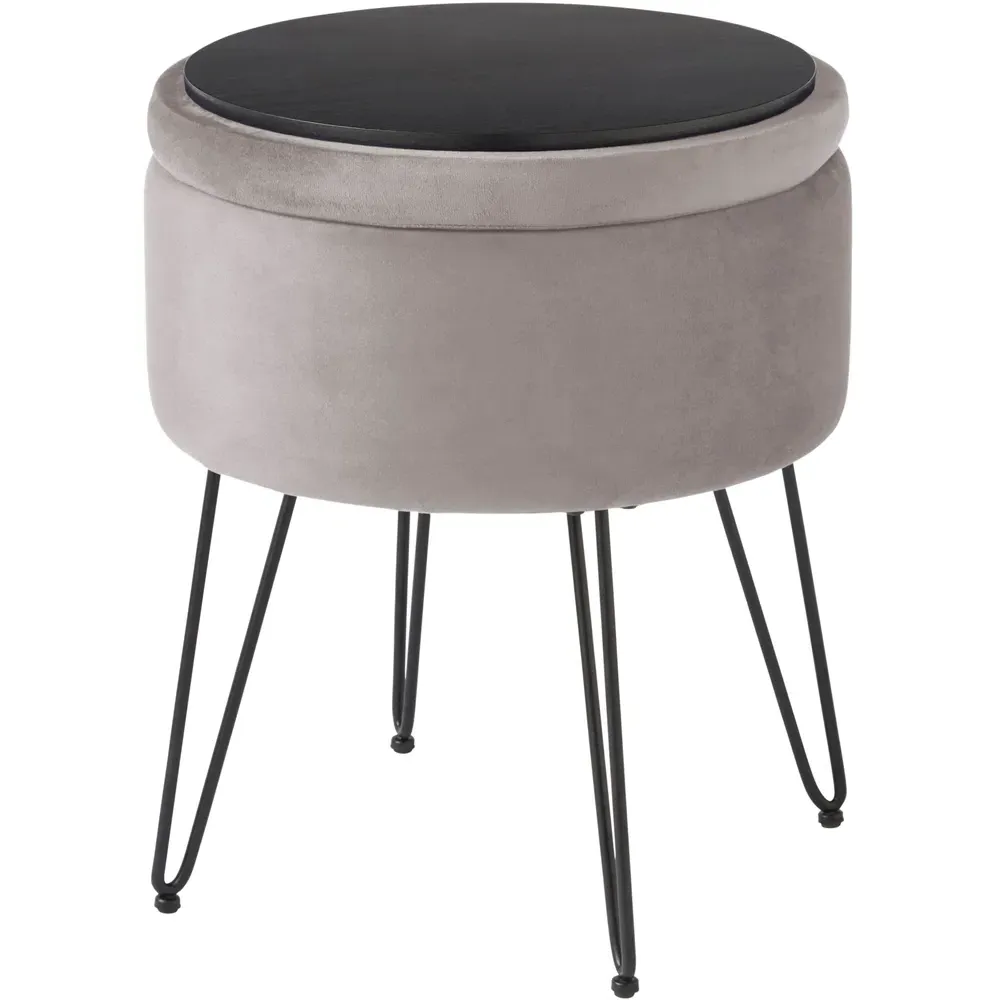 Avery Storage Stool with Storage - Grey, Velvet