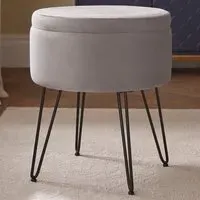 Avery Storage Stool with Storage - Grey, Velvet