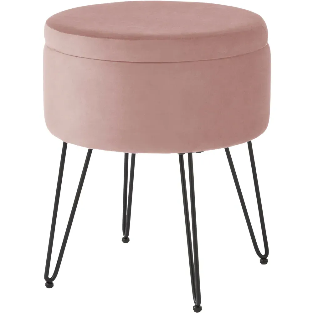 Avery Storage Stool with Storage - Pink, Velvet