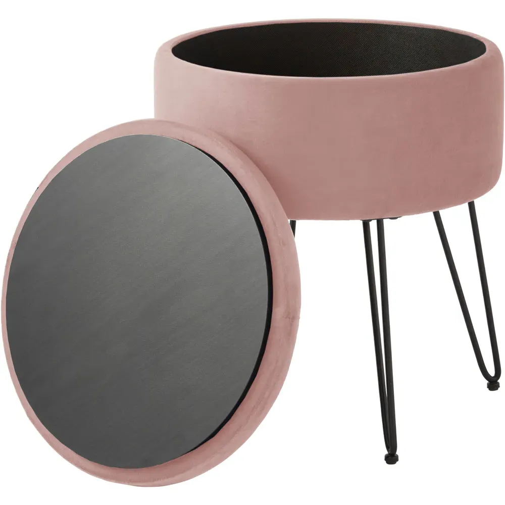 Avery Storage Stool with Storage - Pink, Velvet